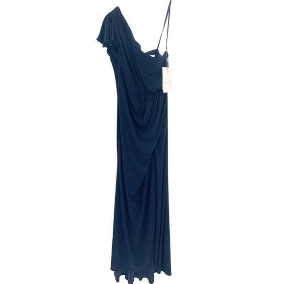 MAC DUGGAL Dress Size 10 Evening Gown Navy NEW Ruffled One Shoulder Draped - Picture 4 of 6